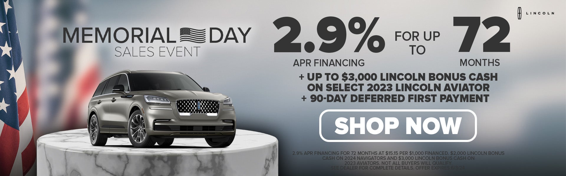 2.9% for 72 months + $3,000 off 2023 Aviator